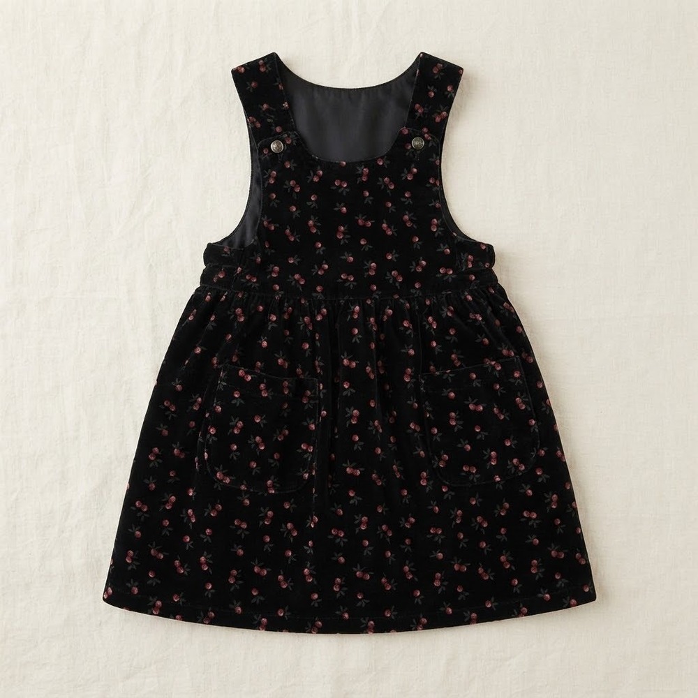 Vintage Cherry Print Cotton Velvet Jumper Dress Black Red Size 4 365W
